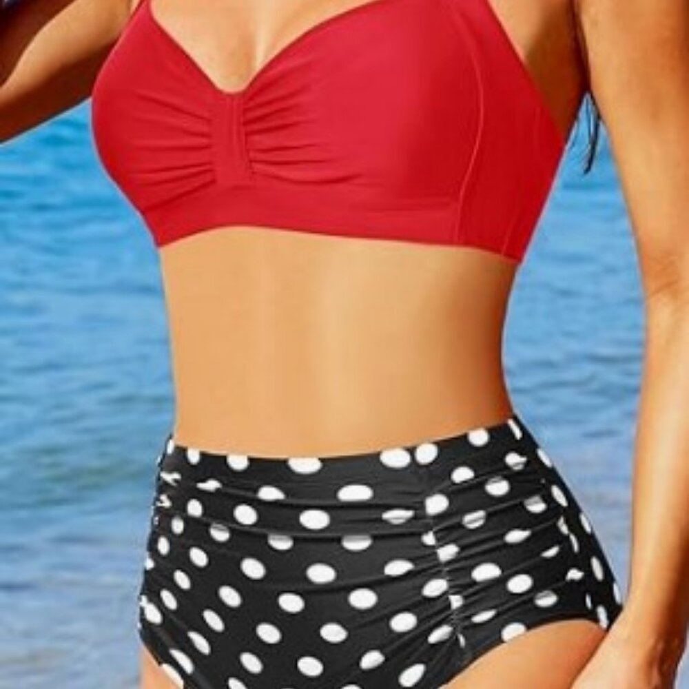 Holipick Women High Waisted Bikini Set Two Piece Swimsuit Tummy Control L